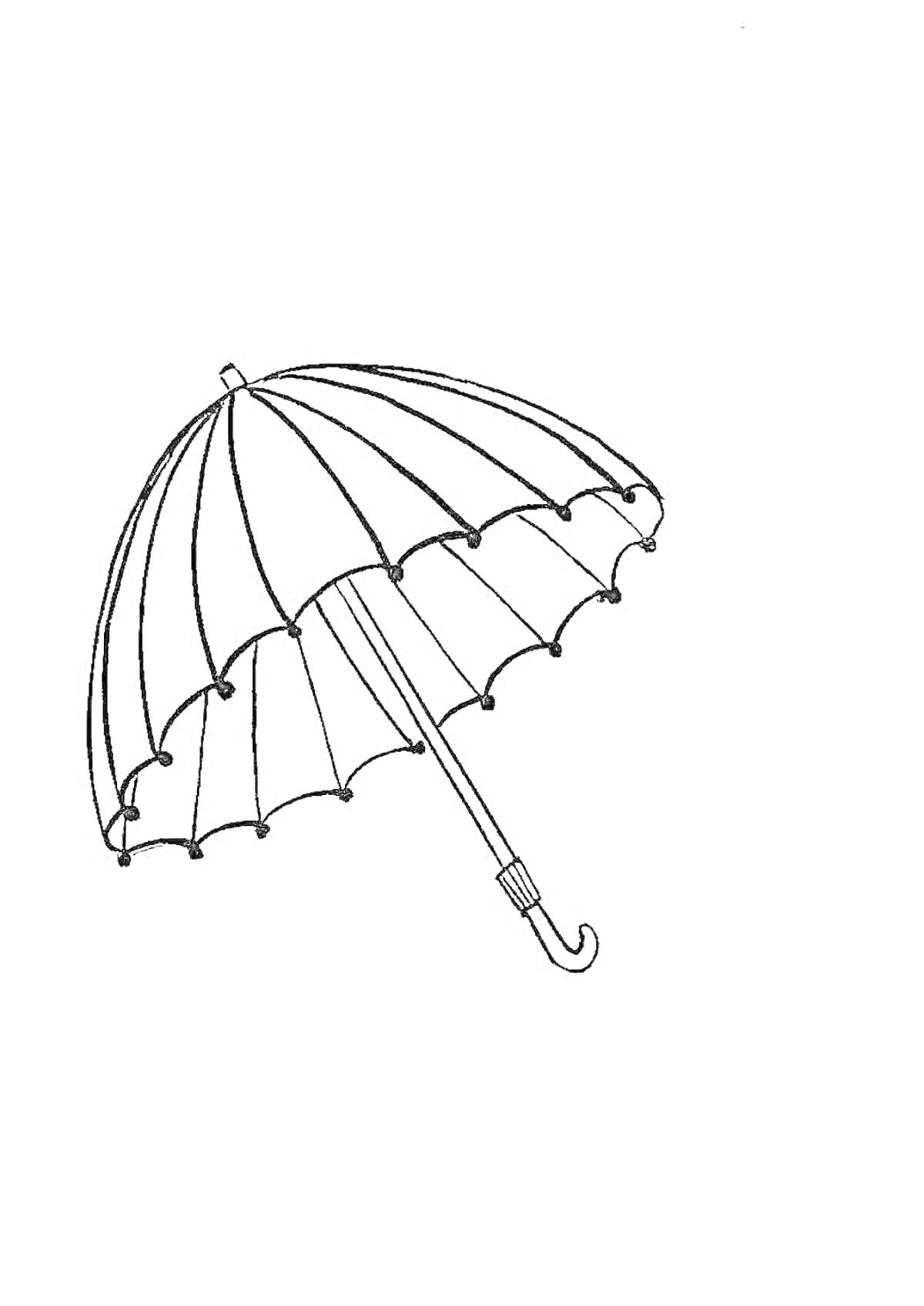 На раскраске изображено: Зонт, Ручка, Линии, Для детей, 3-4 года