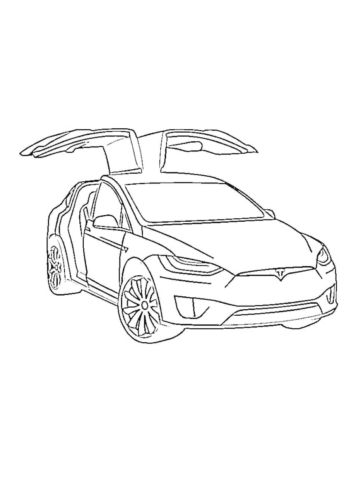 Раскраска Электромобиль Tesla Model X с дверями типа 