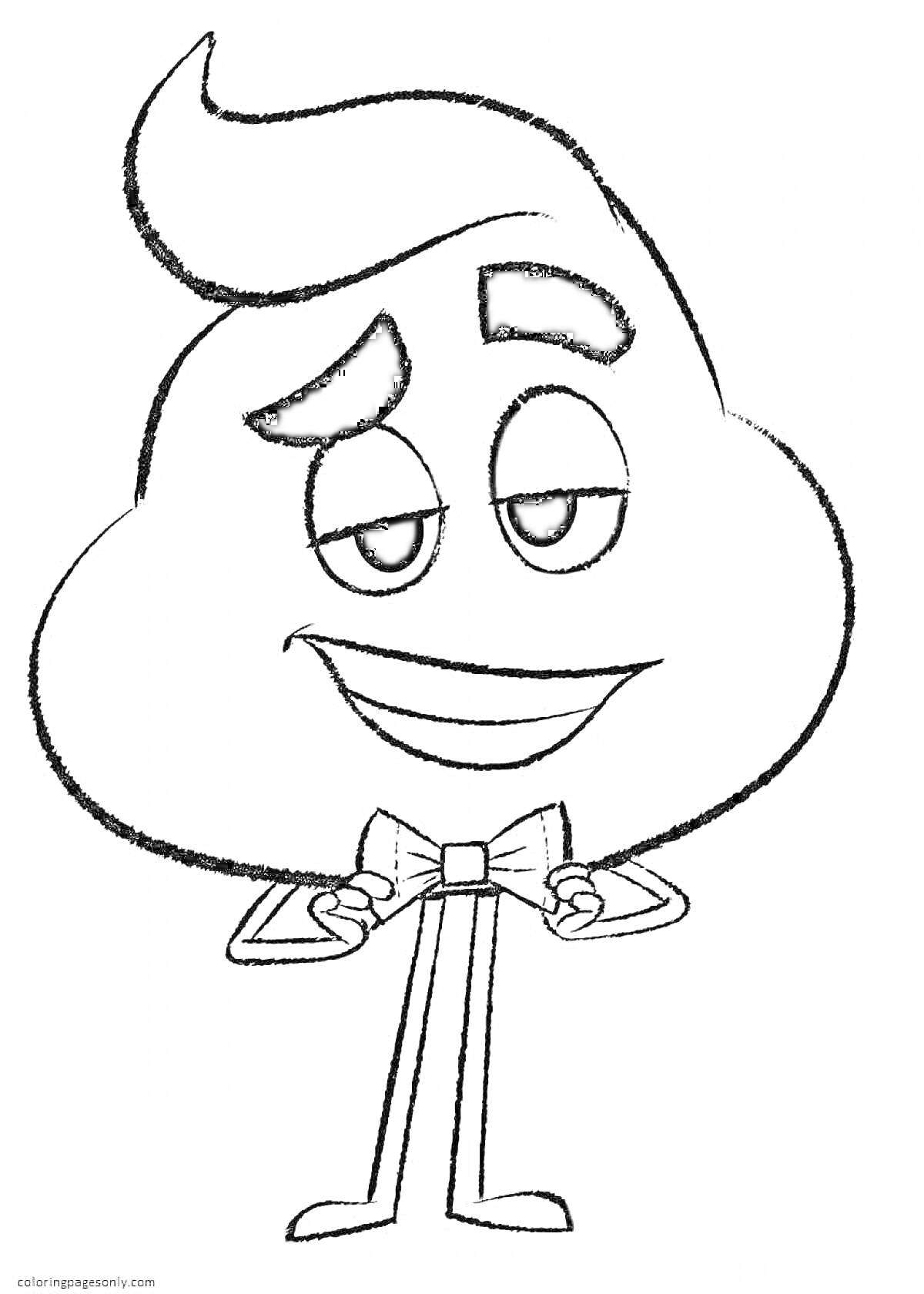 Раскраска Эмодзи персонаж в бабочке с приподнятой бровью и улыбающимся лицом