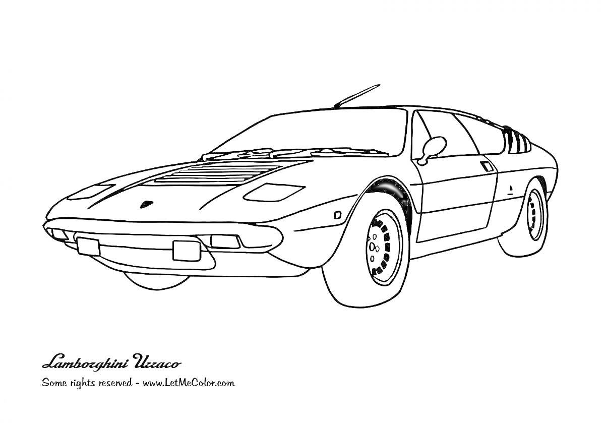 Раскраска Полицейская ламборджини Урассо с передним спойлером, фарами, боковыми зеркалами и воздухозаборниками
