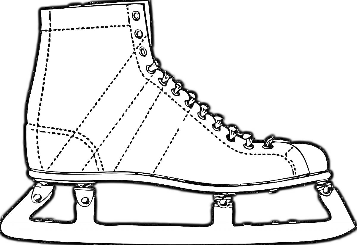 На раскраске изображено: Фигурные коньки, Коньки, Обувь, Спорт, Катание на льду, Зима, Шнурки