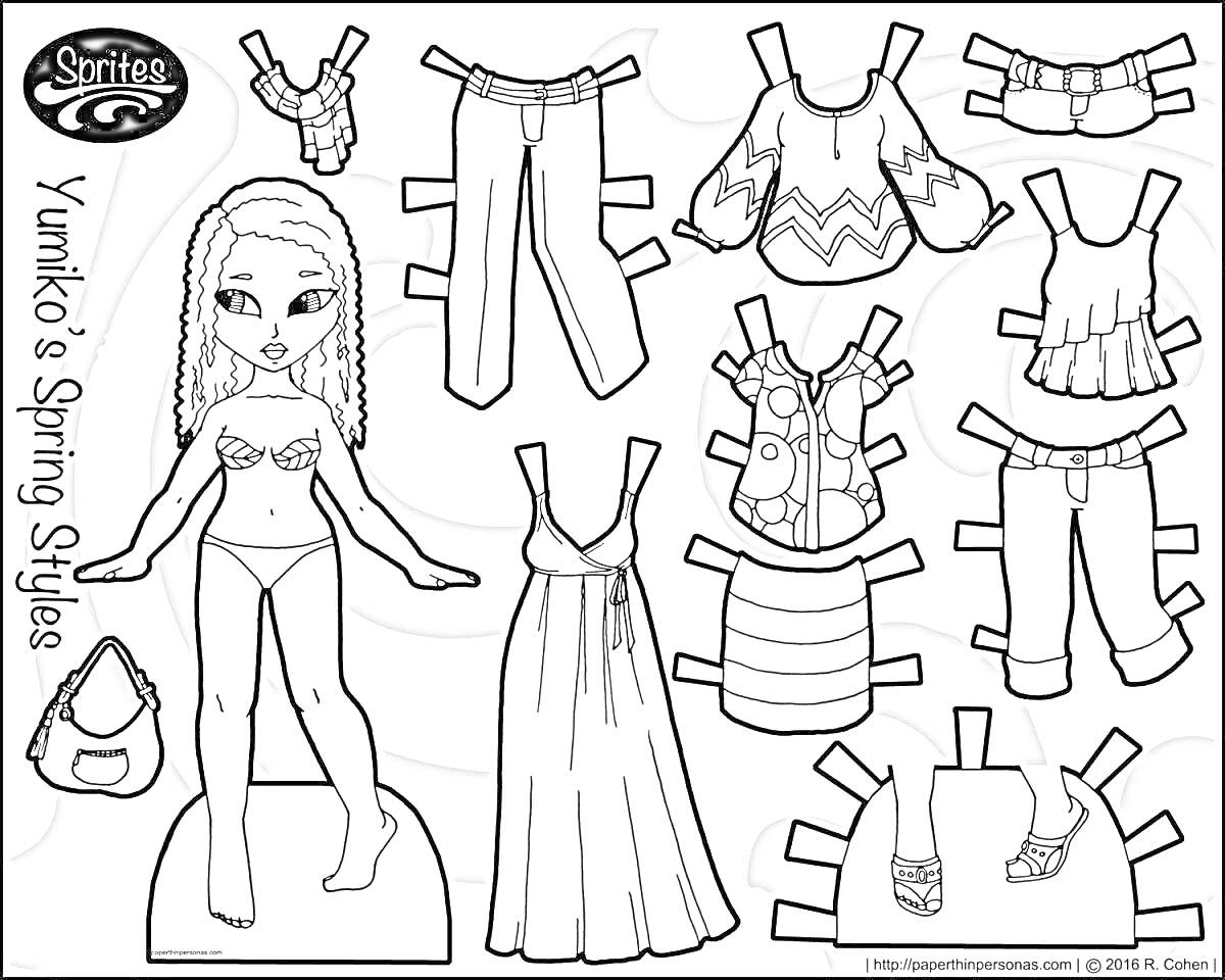 Раскраска Кукла ЛОЛ в весенней одежде с гардеробом для вырезания