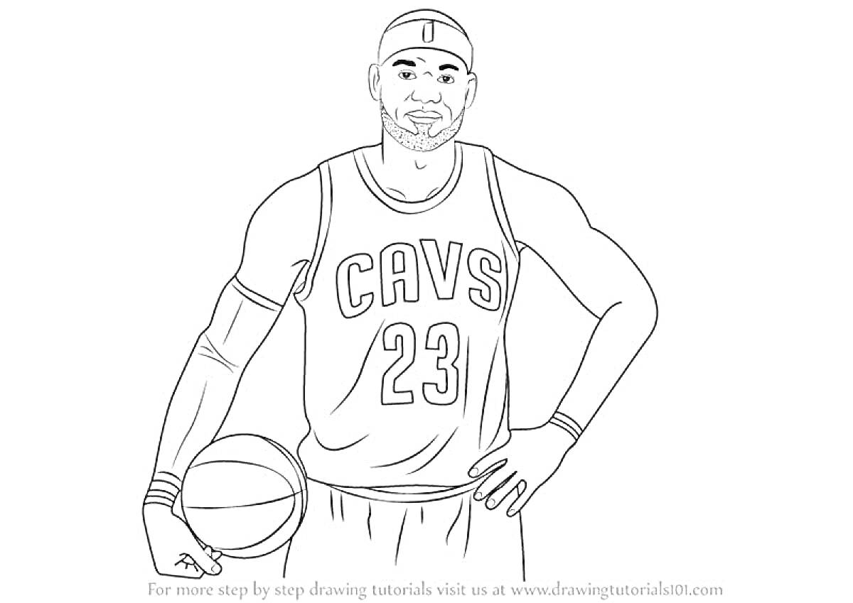 На раскраске изображено: Баскетболист, Номер 23, Баскетбол, Спортивная форма, Спортсмен