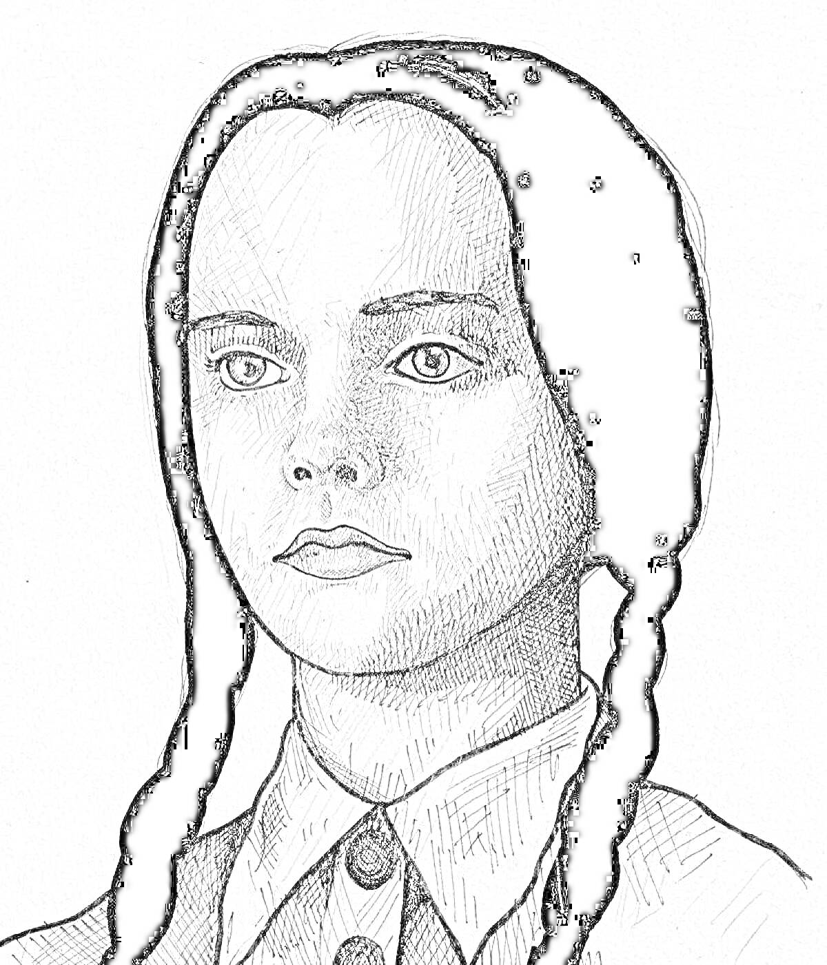 Раскраска Девушка с двумя косами и пуговичным воротником из фильма 