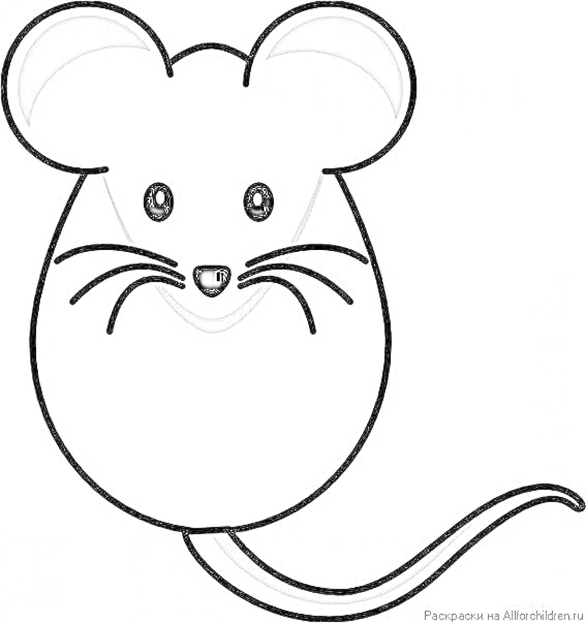 Раскраска Мышка с ушками, усами и хвостом