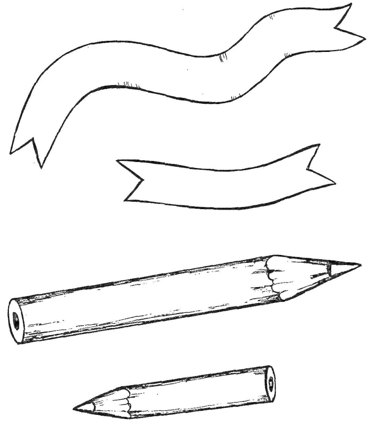 Раскраска Широкая лента, узкая лента, длинный карандаш, короткий карандаш