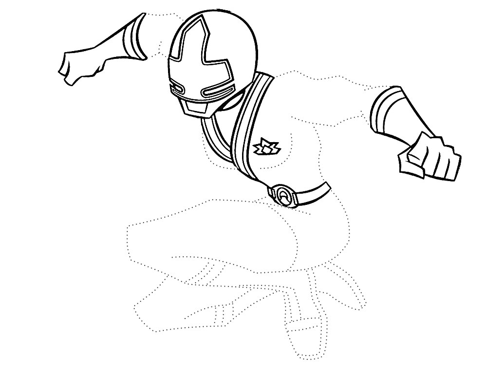 Раскраска Рейнджер самурай в атакующей позе с поднятыми кулаками