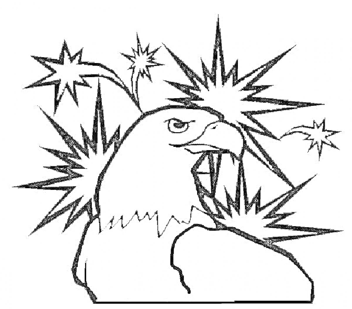 Раскраска Орел с фейерверками