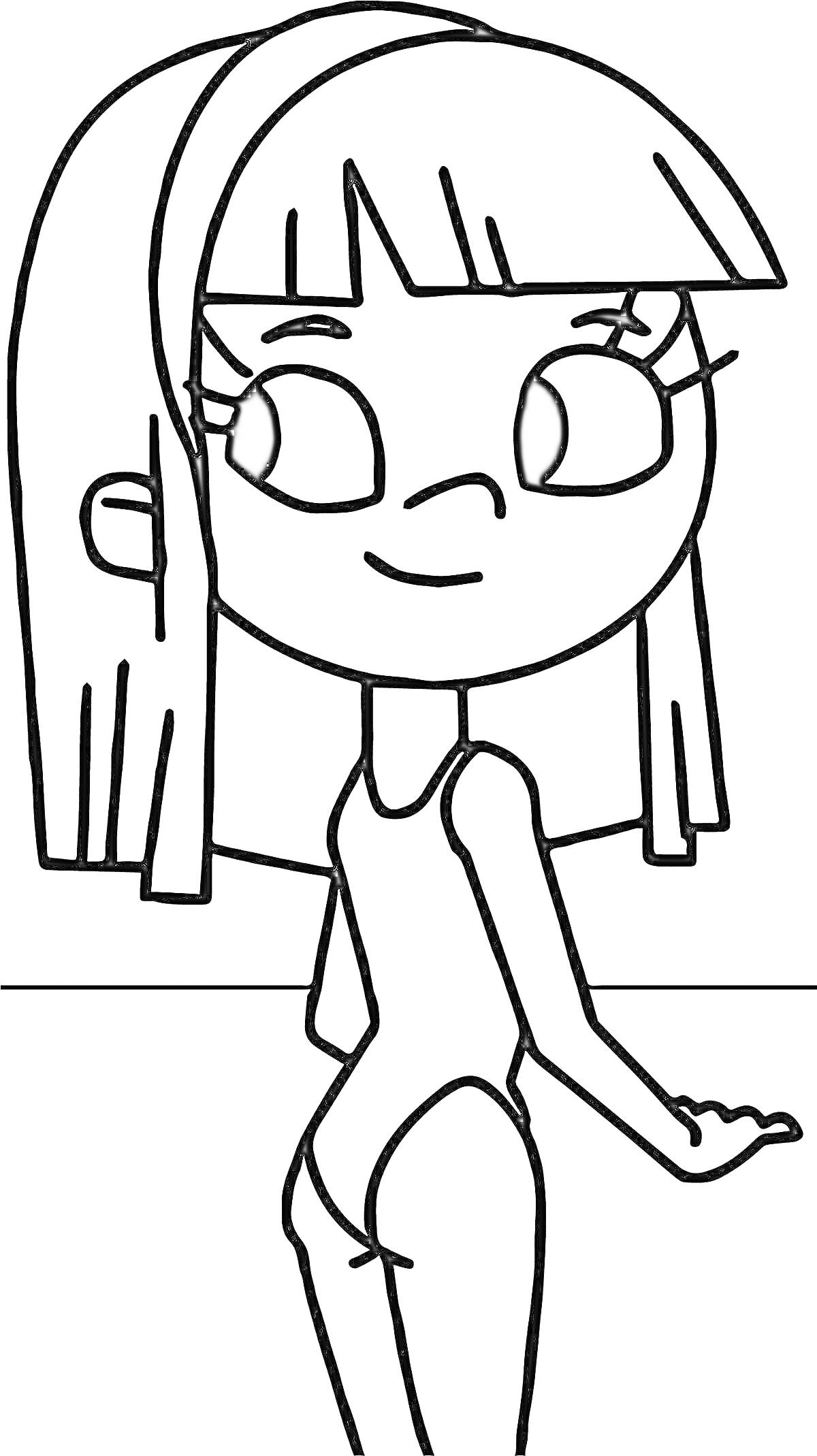 Раскраска Девочка с длинными волосами и купальником