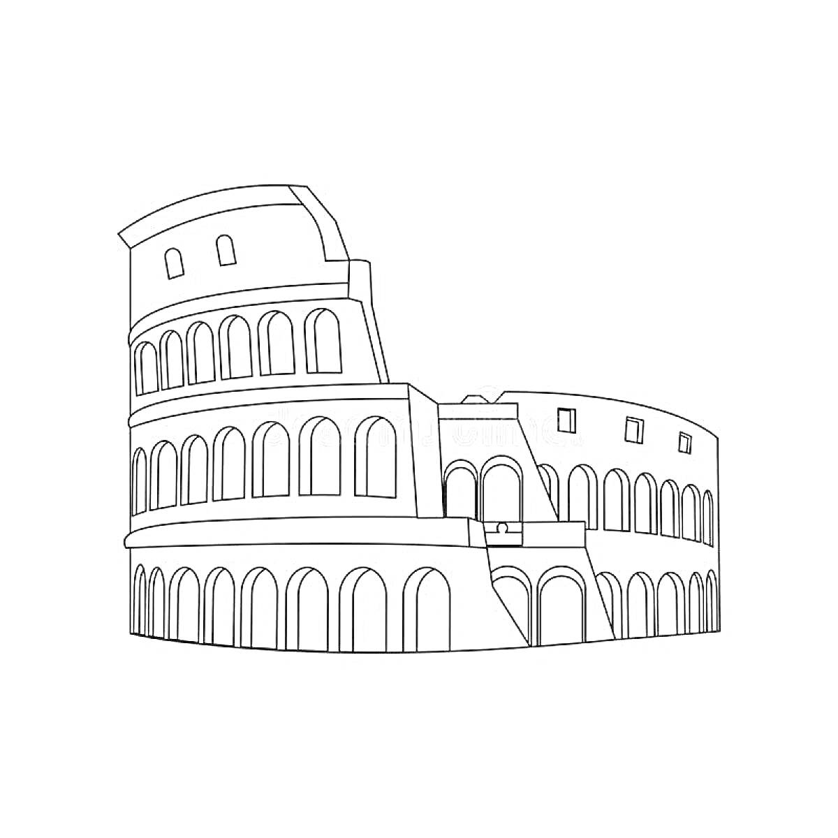 На раскраске изображено: Колизей, Рим, Амфитеатр, Древний Рим, Архитектура, Италия