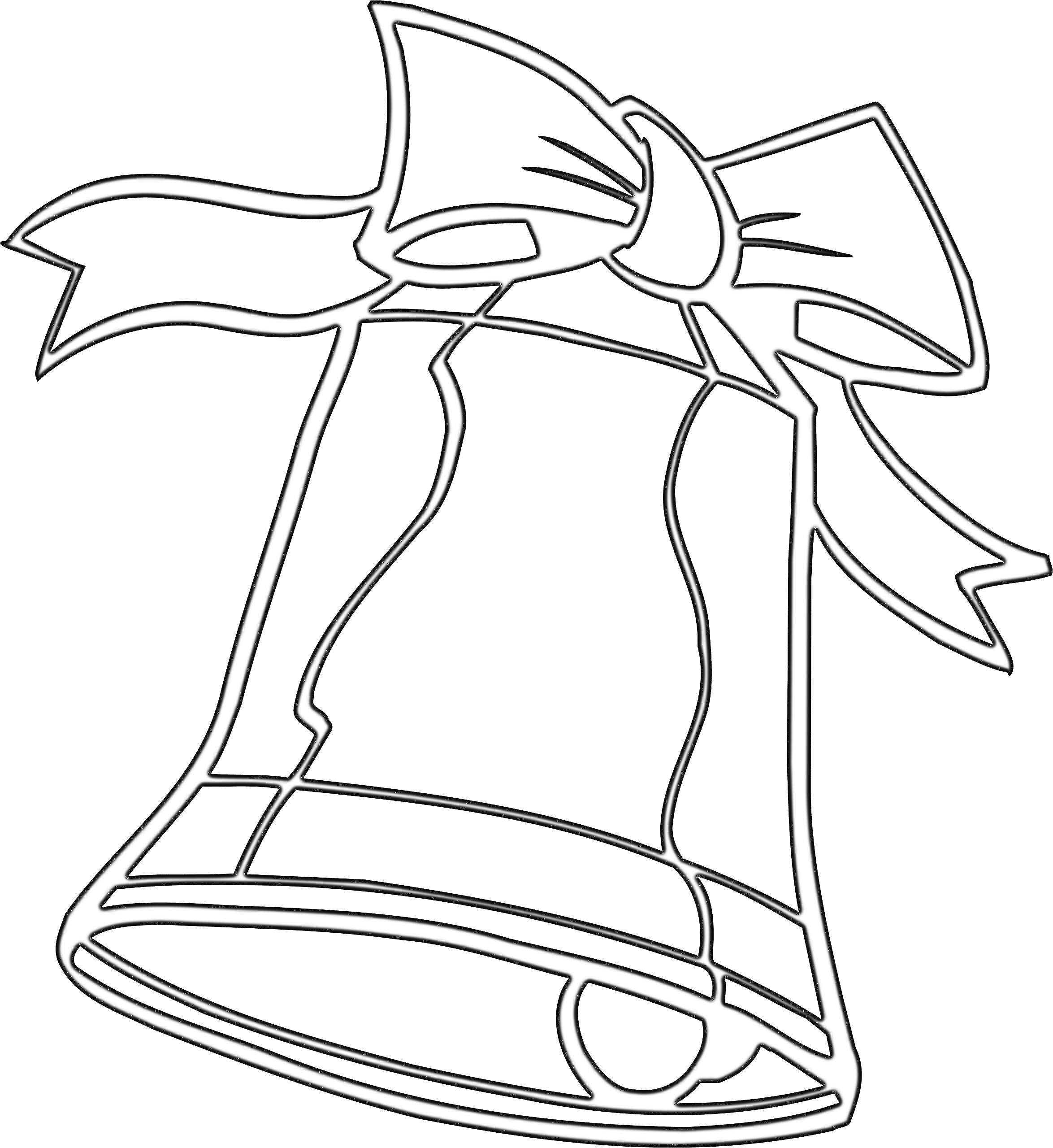 На раскраске изображено: Колокольчик, Бант, Для детей, Контурные рисунки, Новый год, Праздники