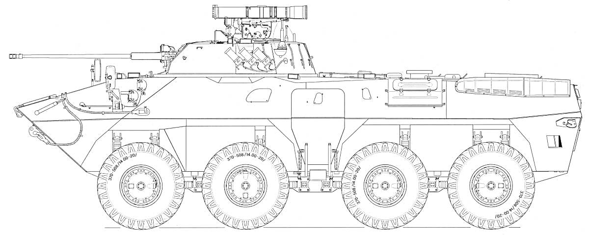 На раскраске изображено: БТР-80, Бронетранспортер, Военная техника, Вооружение, Бронемашина, Колесная техника, Пушка, Антенны, Военное оборудование