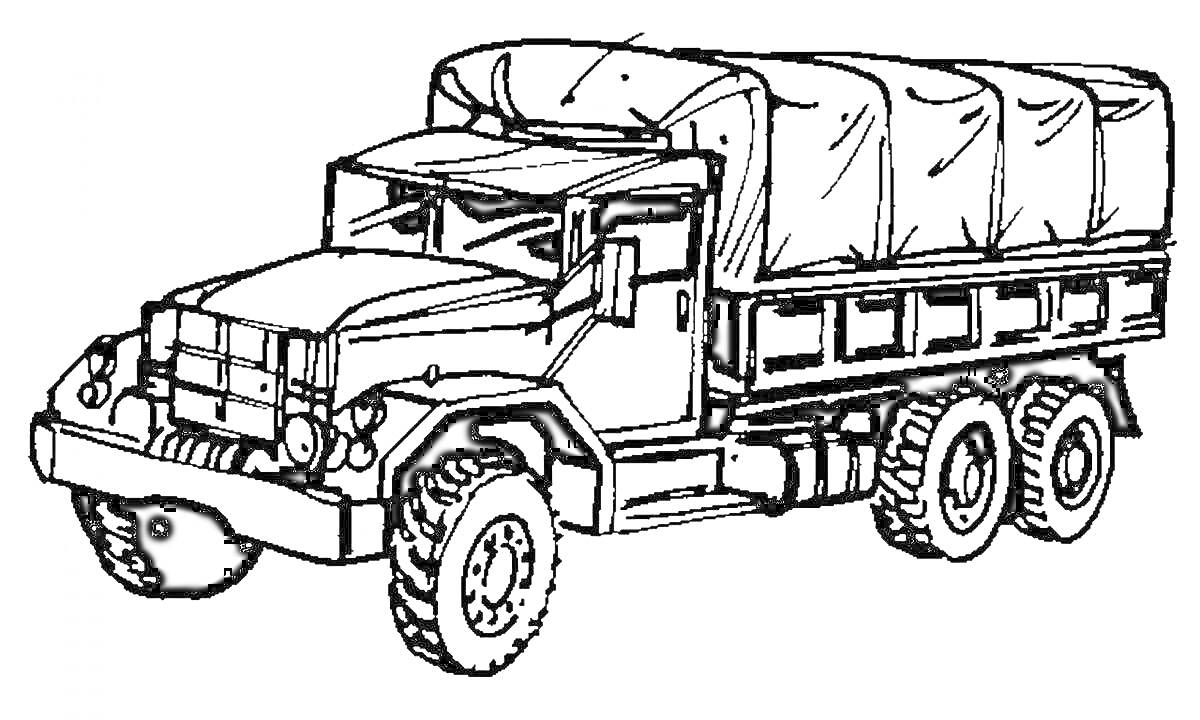 Раскраска Грузовик ЗиЛ с тентовой крышей и шести колёсами