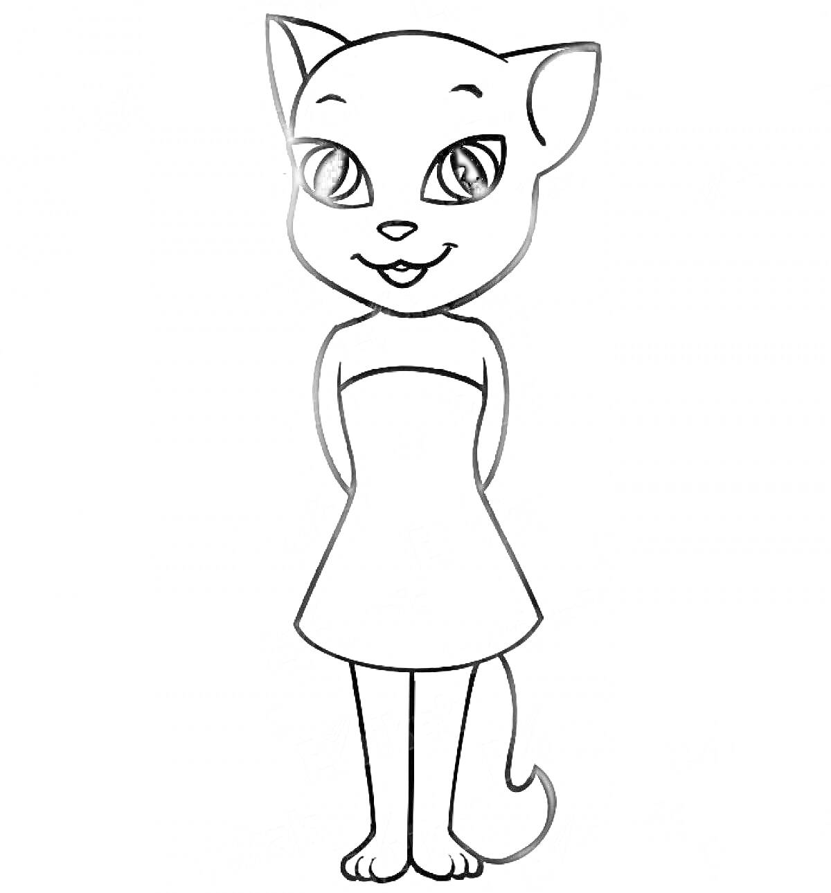 На раскраске изображено: Анжела, Мультипликационный персонаж, Платье, Задние лапы, Кот, Мультяшный кот