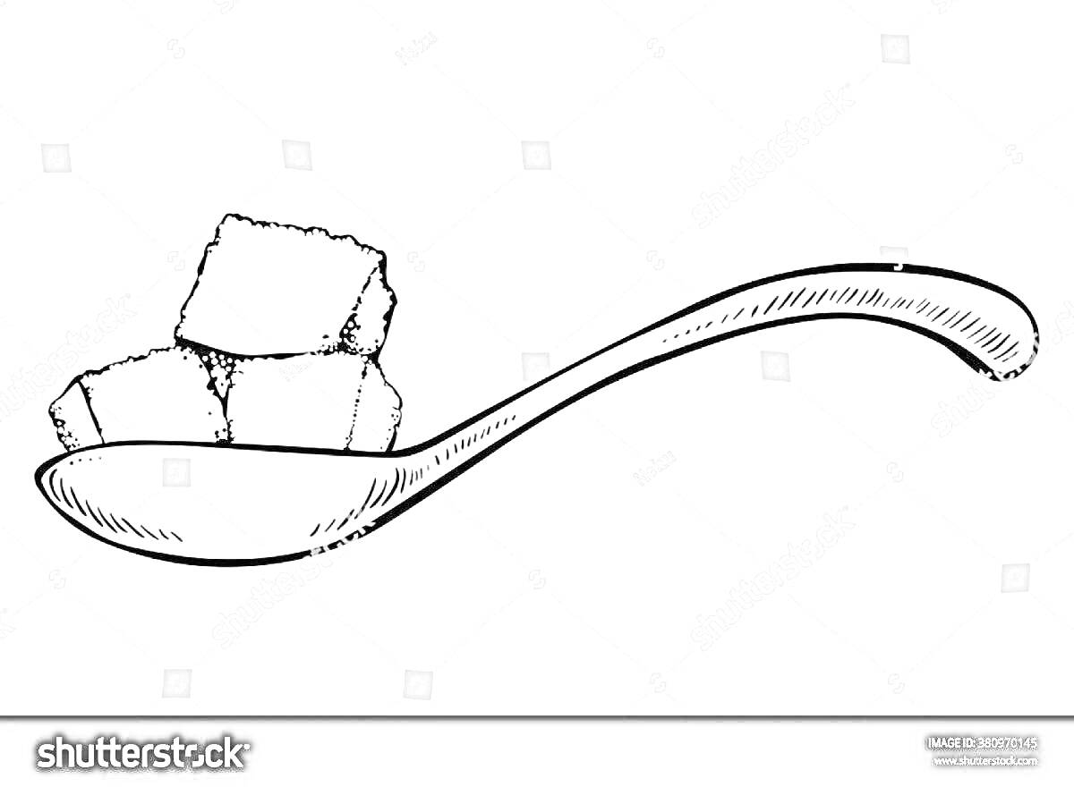 На раскраске изображено: Сахар, Кусочки сахара, Ложка, Еда