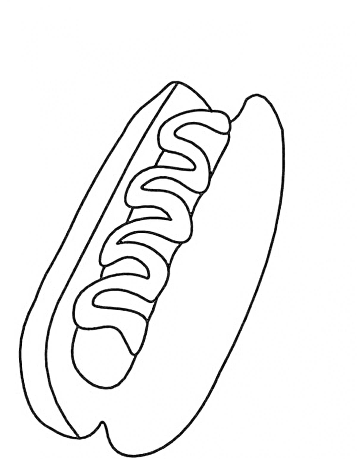 Раскраска Хот-дог с сосиской и соусом
