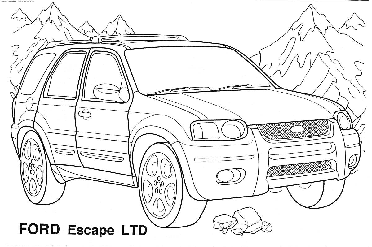 Раскраска Внедорожник FORD Escape LTD в горах