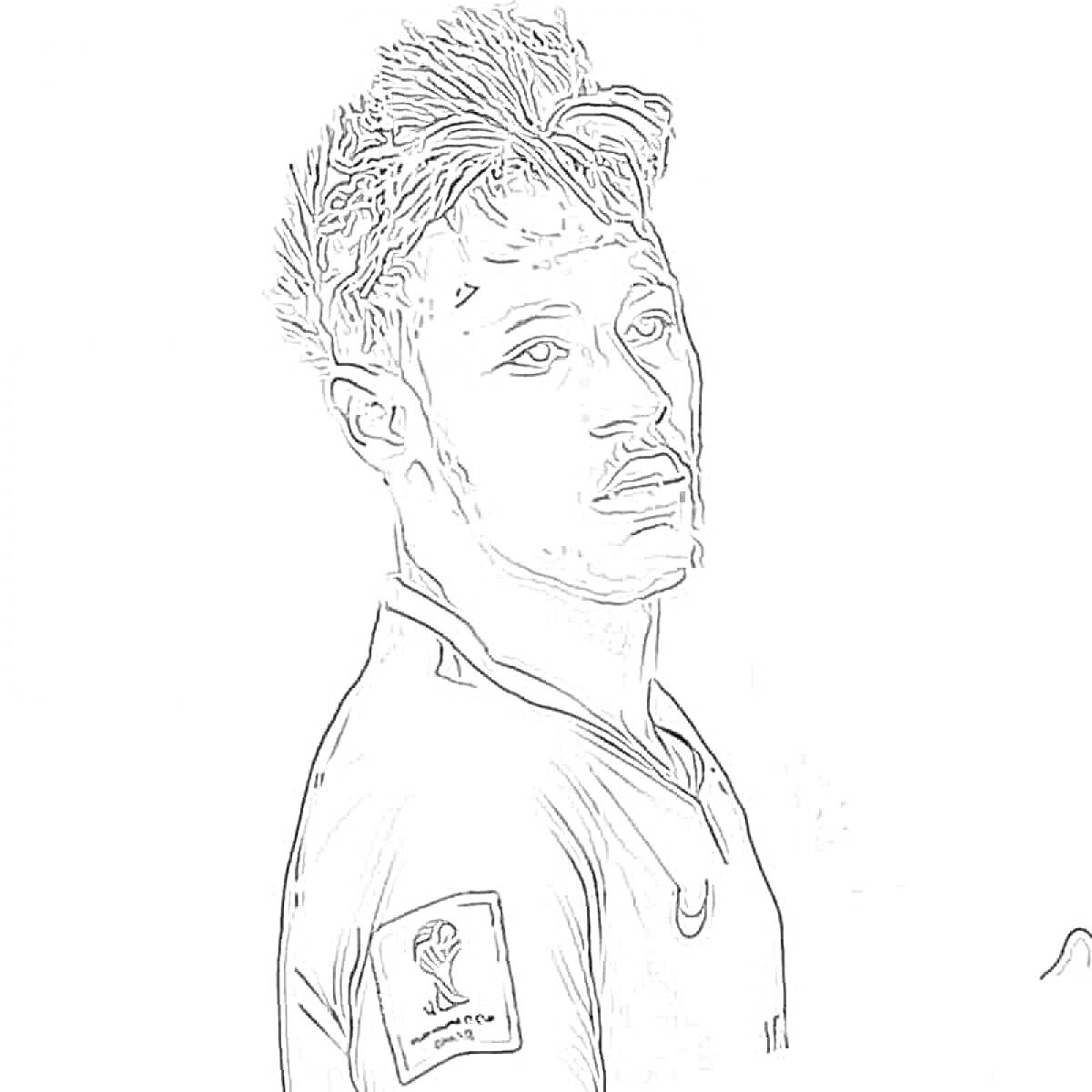 Раскраска Портрет футболиста в форме с нашивкой чемпионата мира