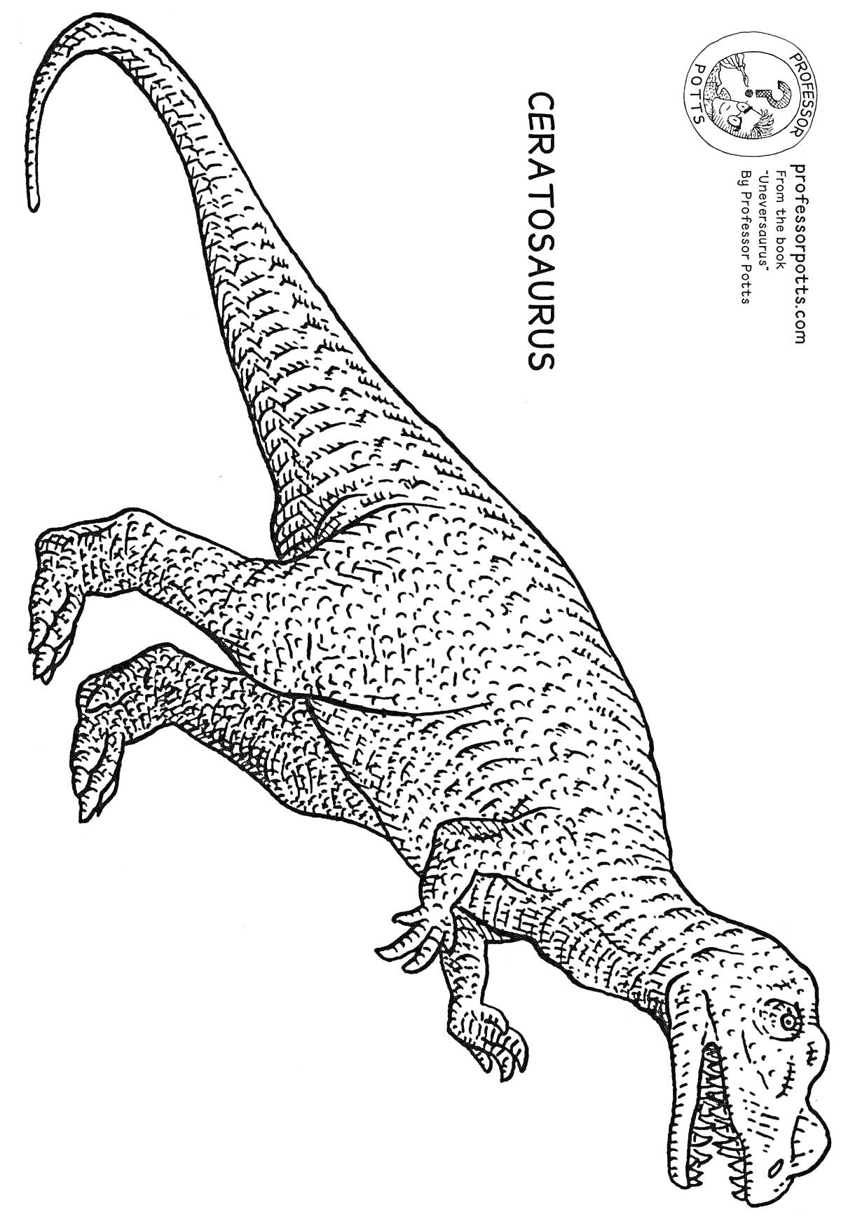 Раскраска Цератозавр, логотип, URL, текст CERATOSAURUS