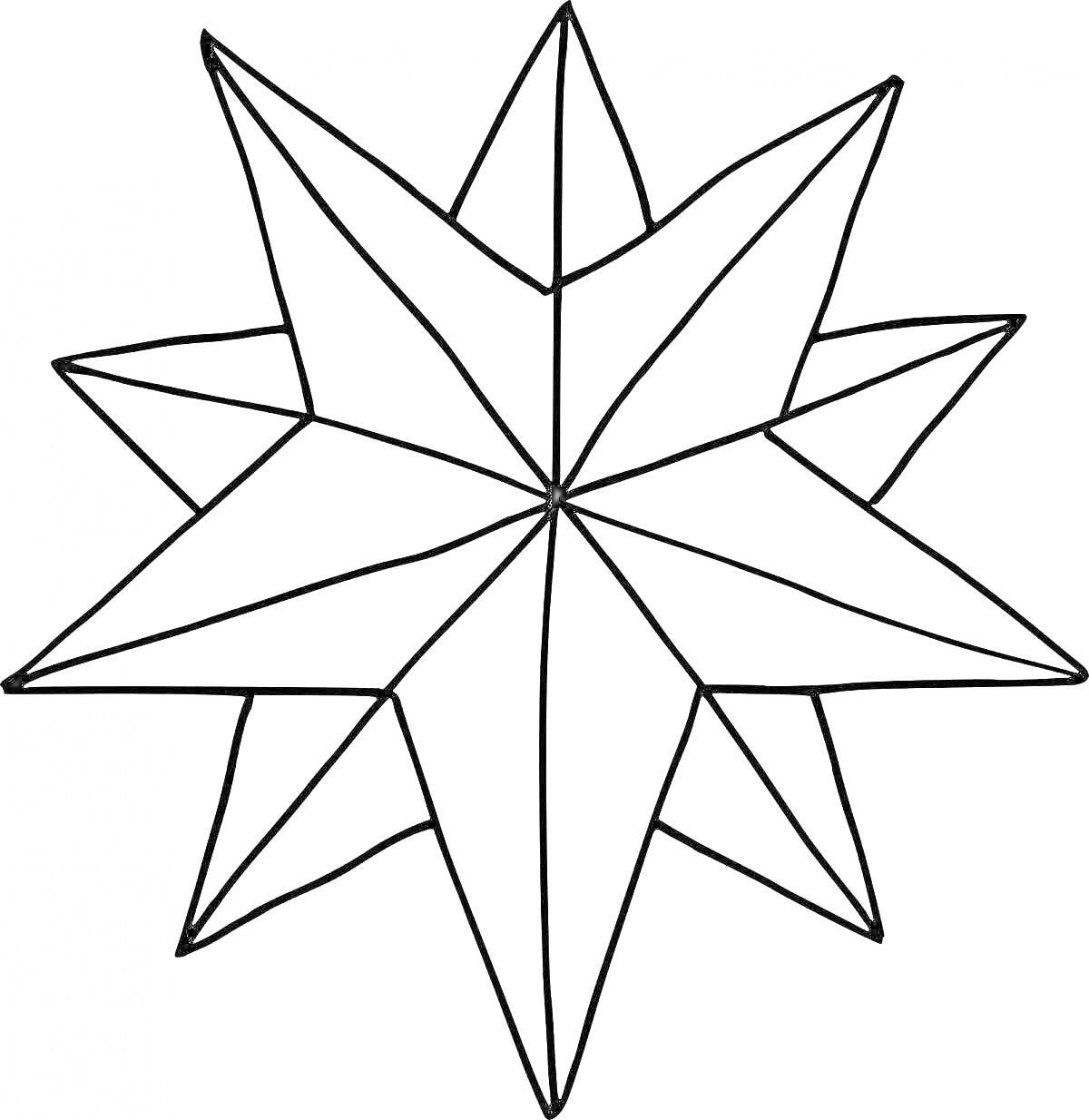Раскраска Вифлеемская звезда с восемью длинными лучами и вертикальными линиями внутри