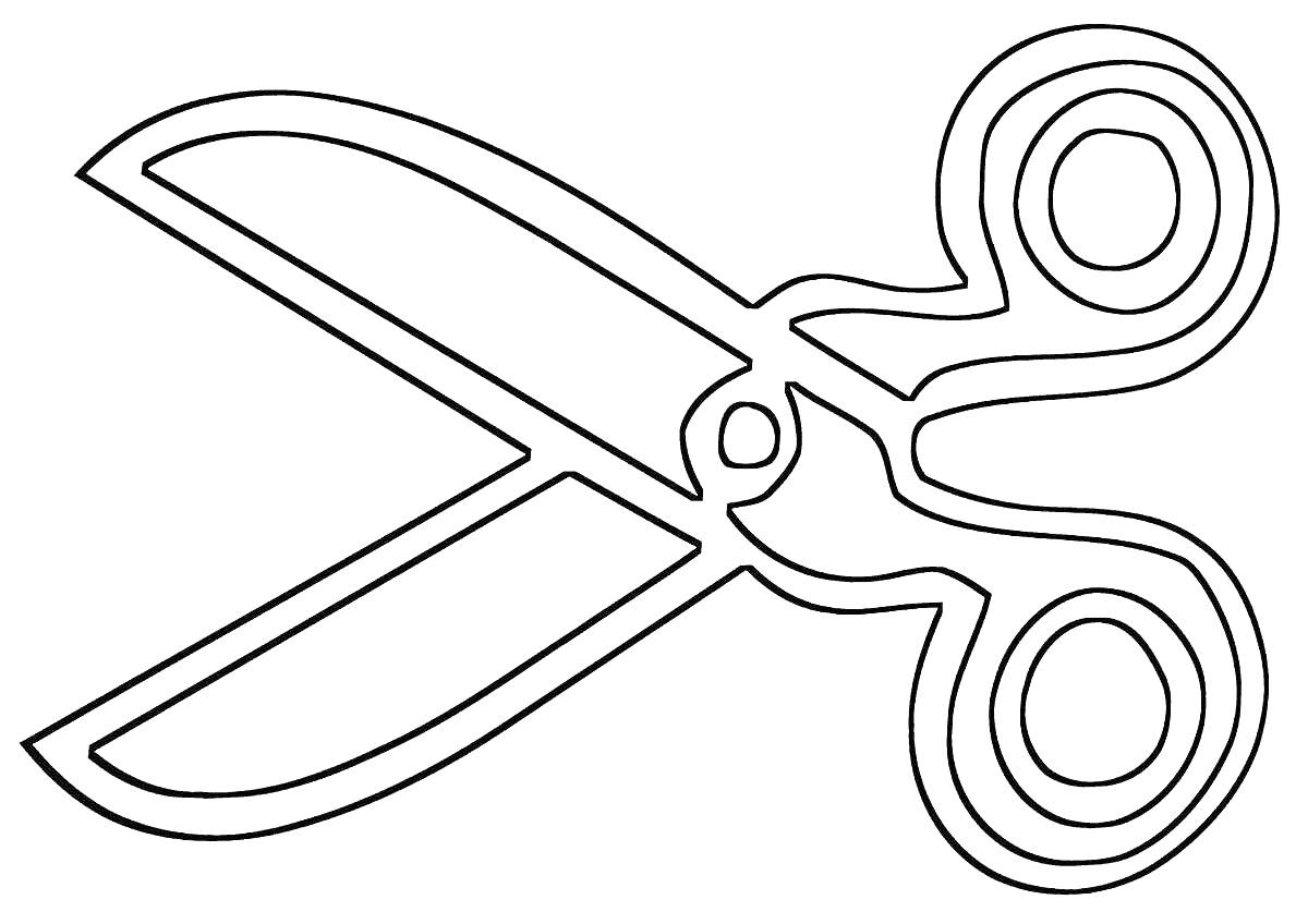 Раскраска контурные ножницы с круглыми ручками и лезвиями