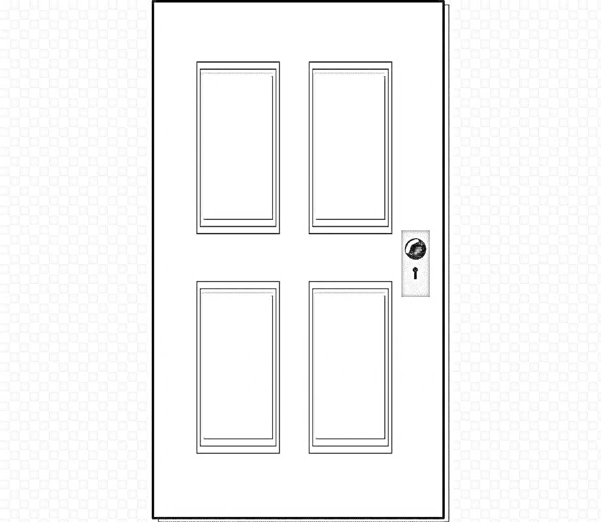 На раскраске изображено: Дверь, Замочная скважина, Интерьер, Панель, Контурные рисунки