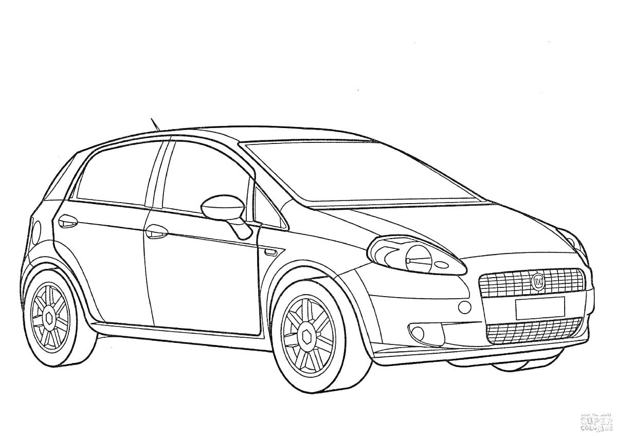 Раскраска Автомобиль 3D Раскраска: хэтчбек с деталями кузова