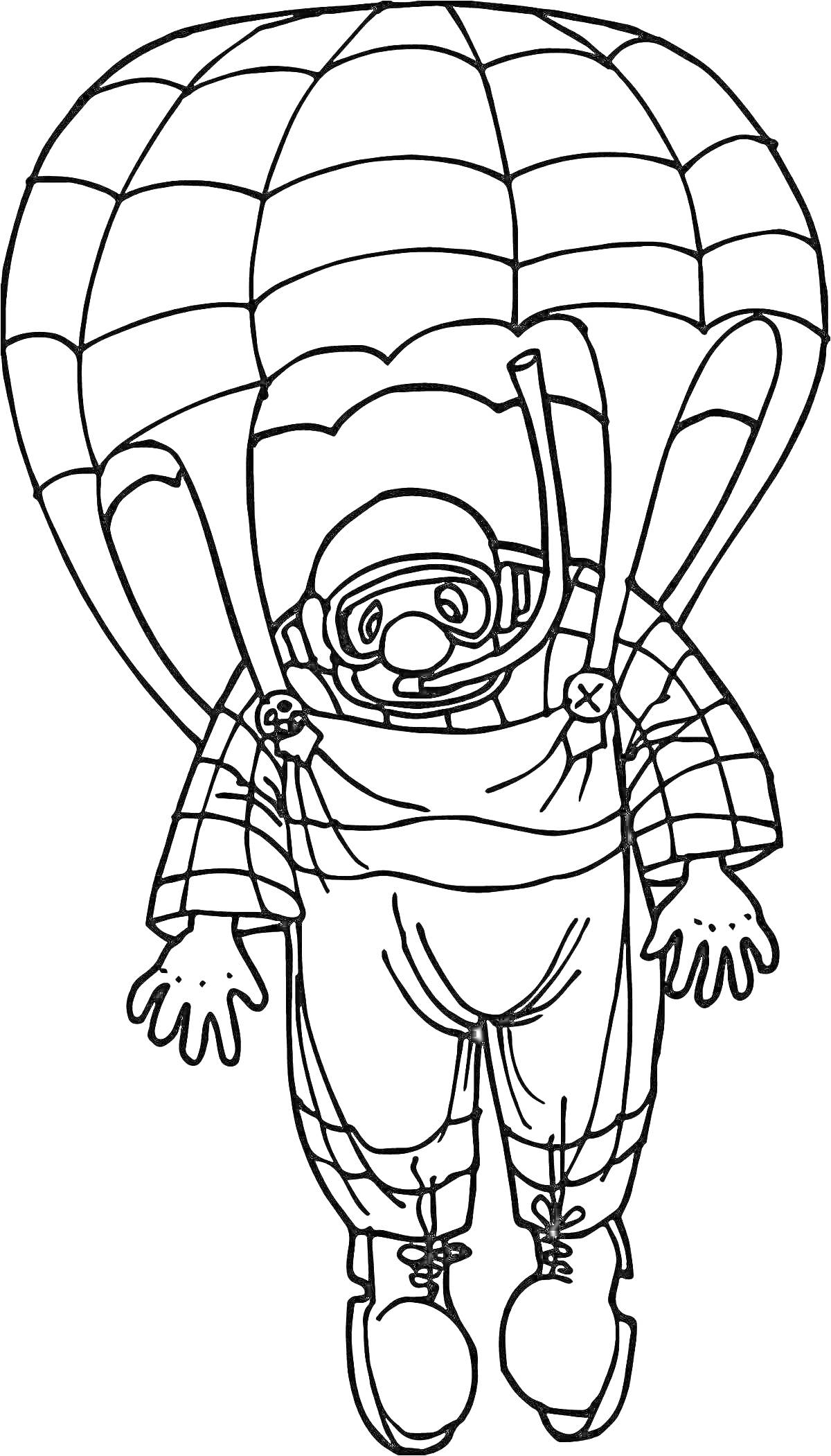 Раскраска Военный парашютист с парашютом и в защитной экипировке
