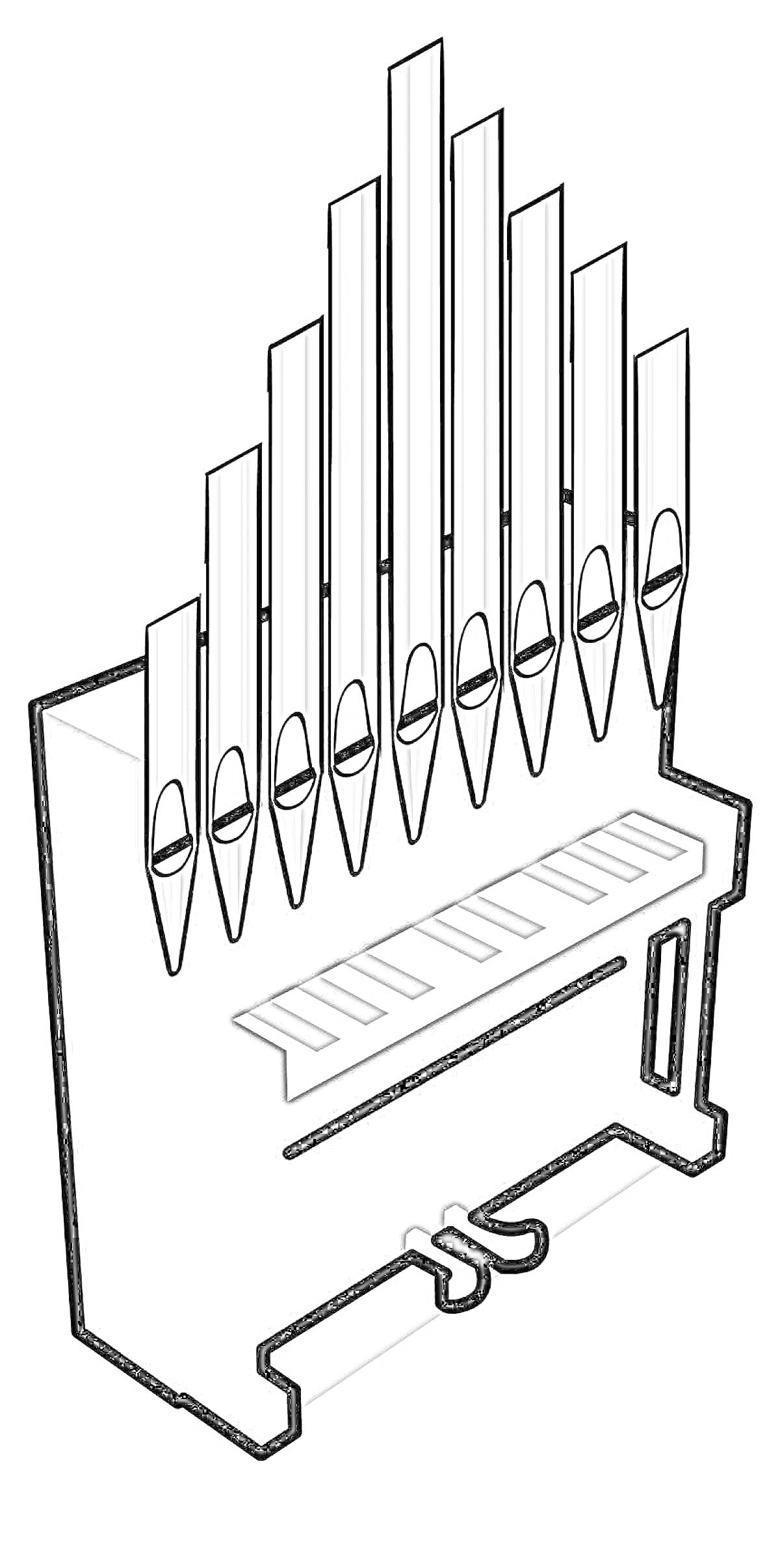 Раскраска Орган с трубами, клавишами и педалями
