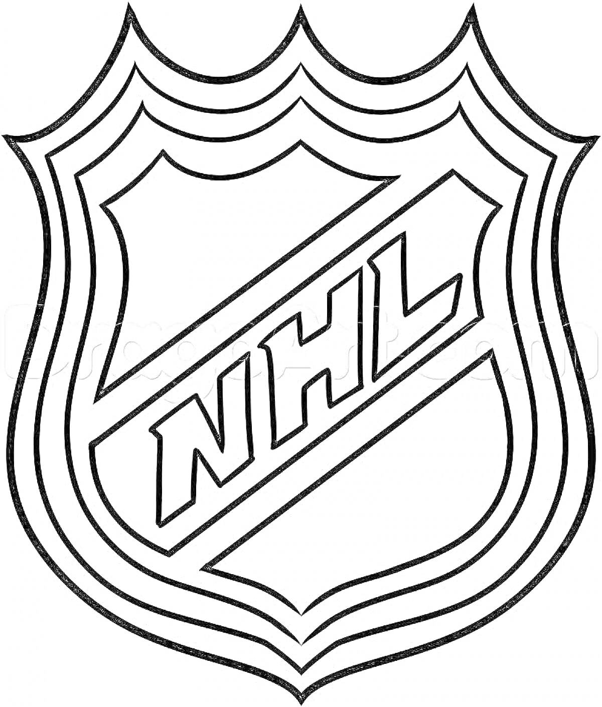 Раскраска Логотип NHL с элементами значка и буквами NHL