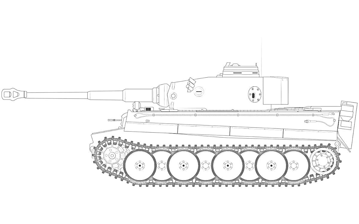 Раскраска Танк Т-35 с длинной пушкой и звездой на башне, боковой вид