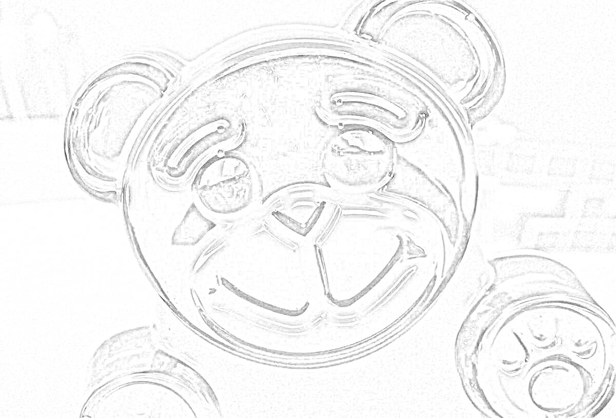 На раскраске изображено: Желейный медведь, Валера, Крупный план, Лапы, Отпечатки лап