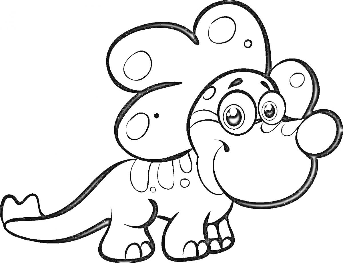 Раскраска Радостный динозавр с большим воротником и маленькими лапками