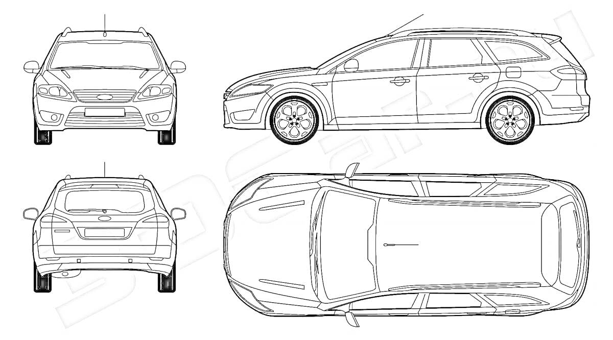 Виды автомобиля Ford Mondeo: передний, боковой, задний, верхний