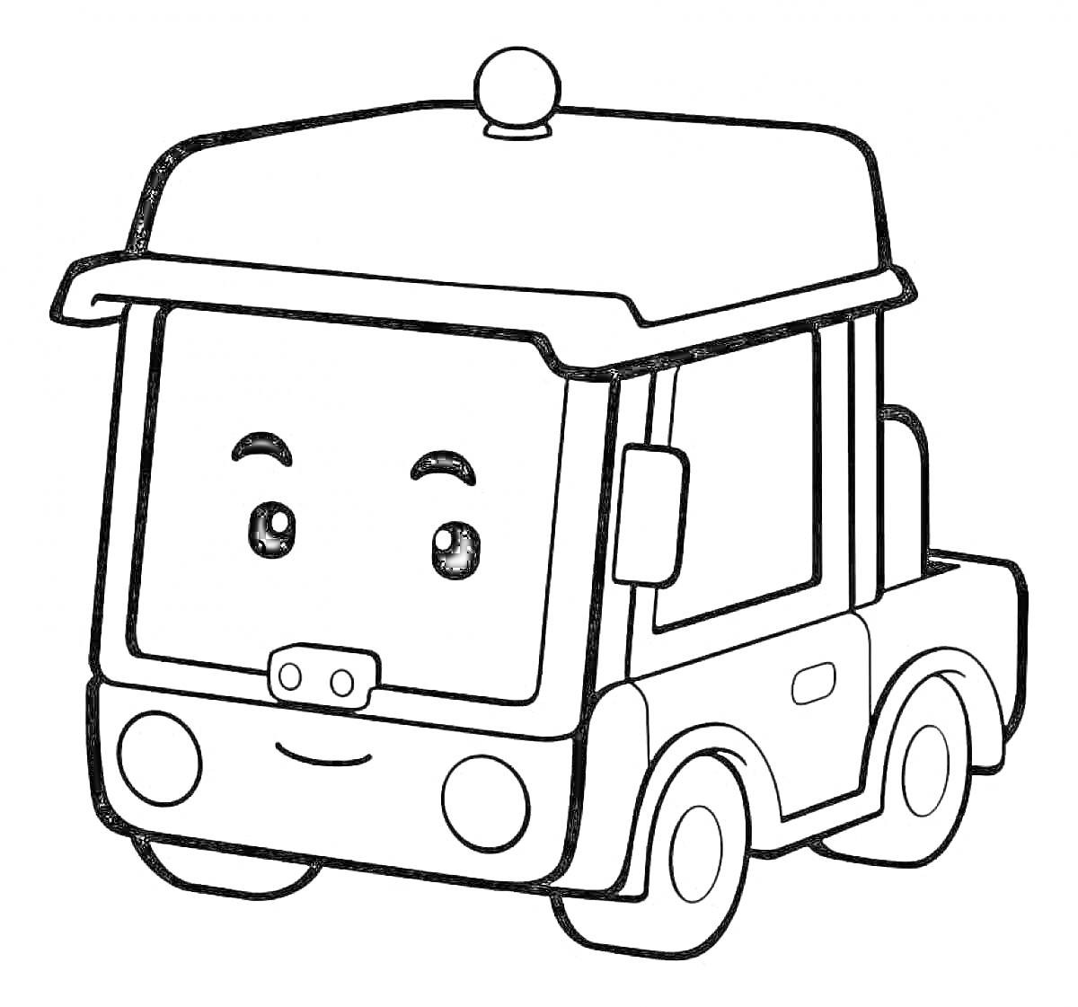 Раскраска Машинка с улыбающимся лицом из мультфильма 