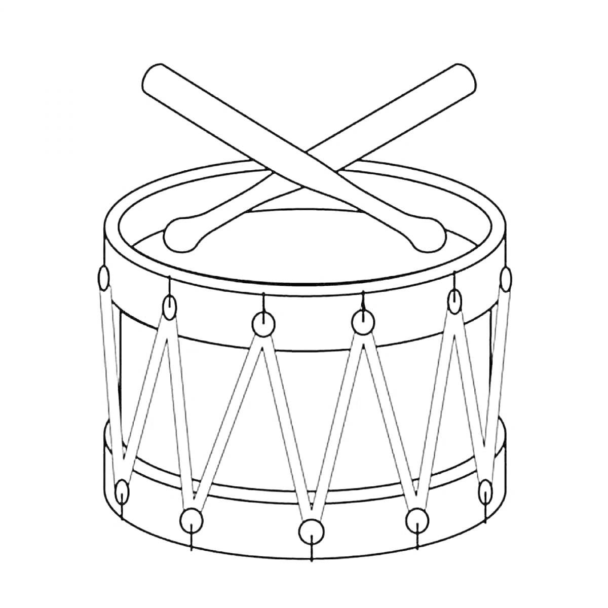 На раскраске изображено: Барабан, Музыкальные инструменты