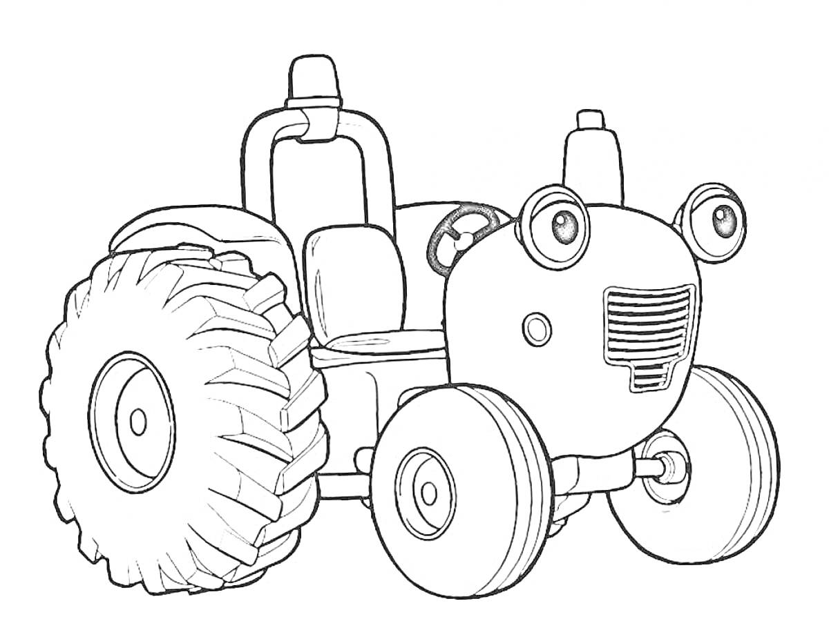 На раскраске изображено: Трактор, 3-4 года, Синий, Большие колеса, Для детей