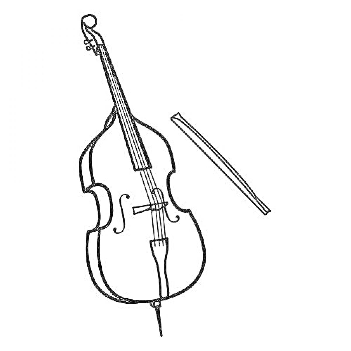 На раскраске изображено: Контрабас, Смычок, Струнный инструмент, Музыка, Музыкальные инструменты