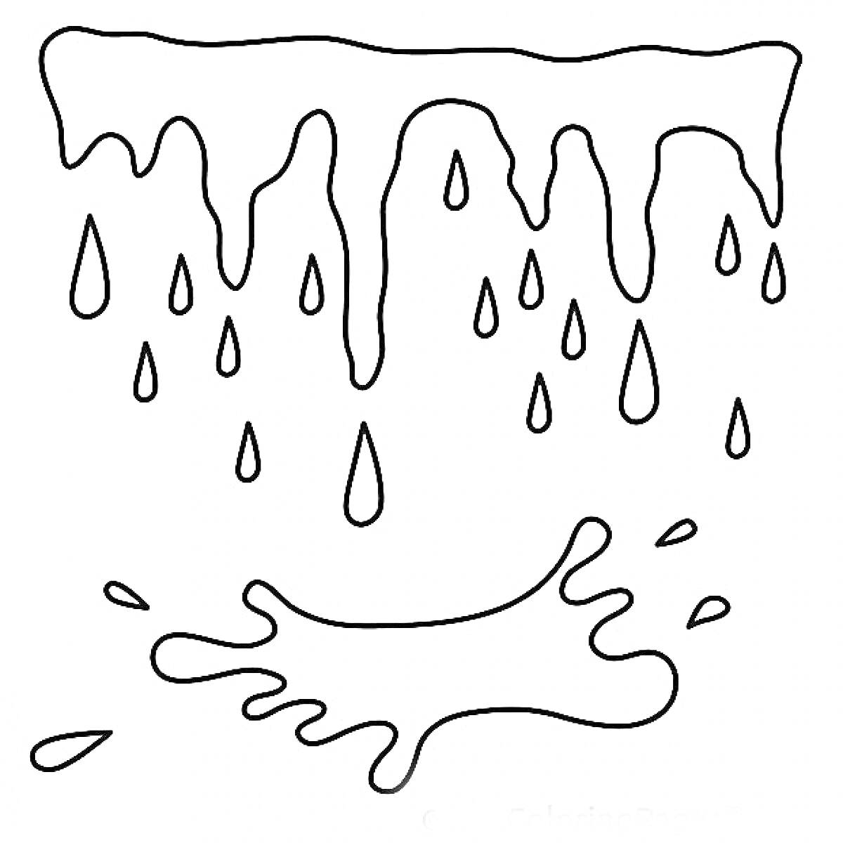 Раскраска Сосулька с каплями воды и лужей