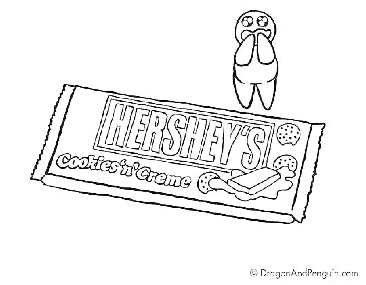 Раскраска Плитка шоколада Hershey's Cookies 'n' Creme и удивленный человечек