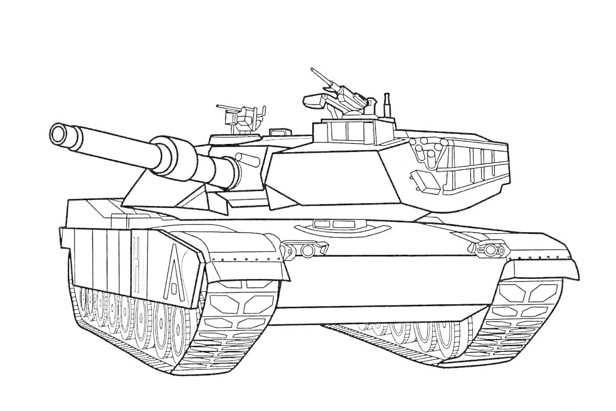 На раскраске изображено: Танк, Армата, Военная техника, Боевая машина, Орудие, Броня