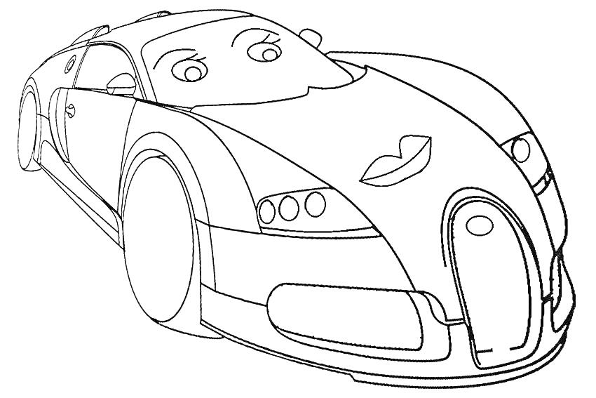 Раскраска Бугатти с лицом, глаза, губы, Bugatti Veyron