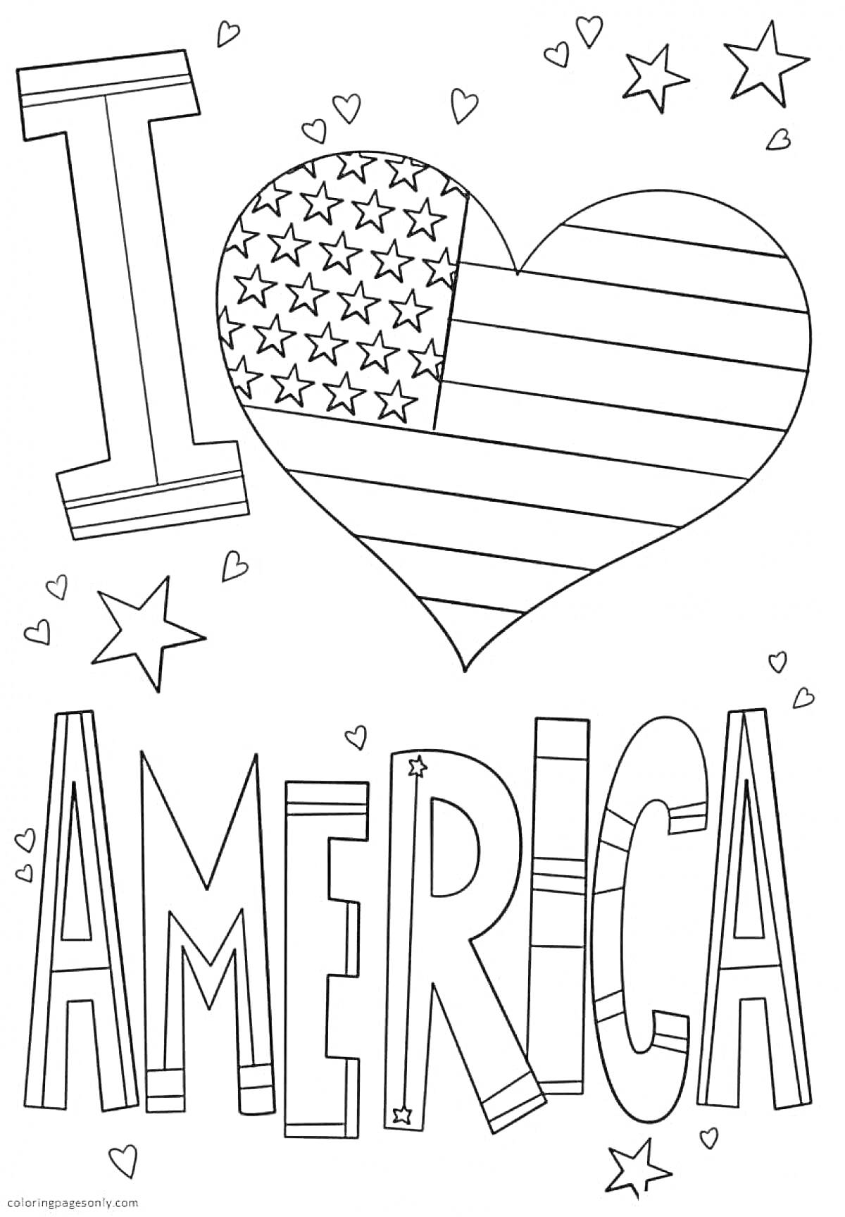 На раскраске изображено: США, Флаг, Звезды, Патриотизм, Америка