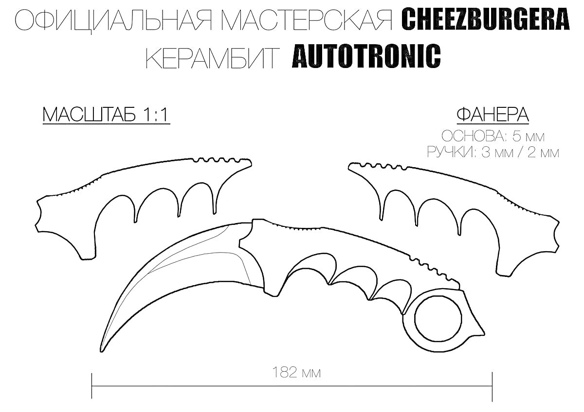 На раскраске изображено: Керамбит, Фанера, Размеры, Мастерская, Ручка, Основа, Нож