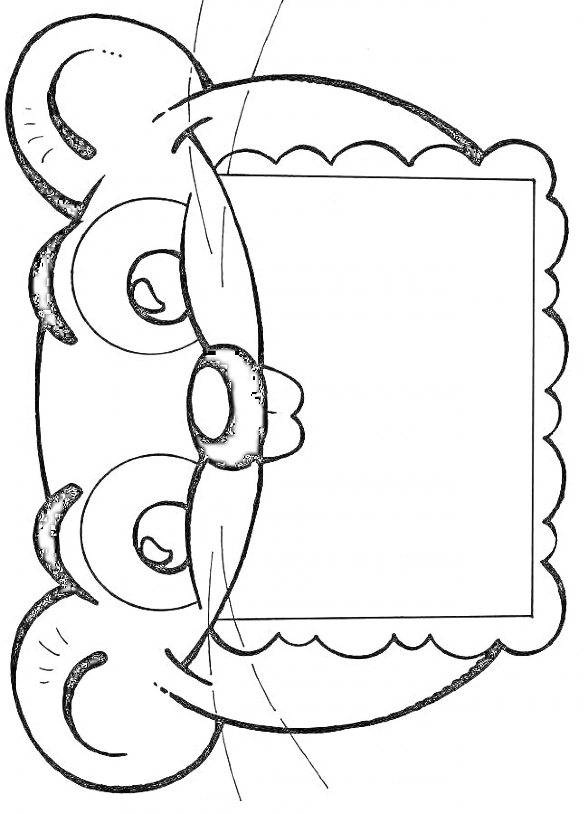 Раскраска Приглашение на день рождения в виде мордочки мышки с большим квадратом для текста