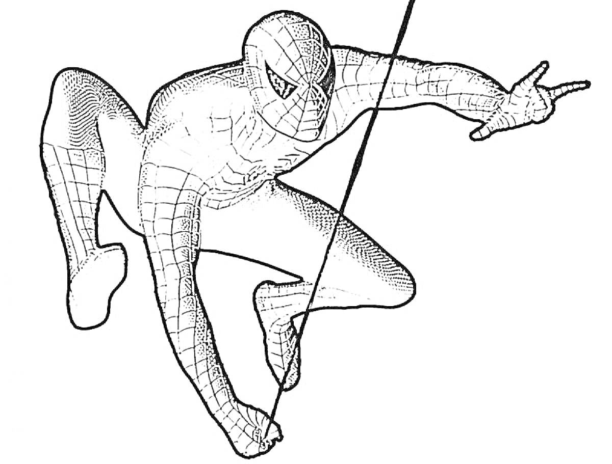 Раскраска Человек-паук, лазающий по паутине