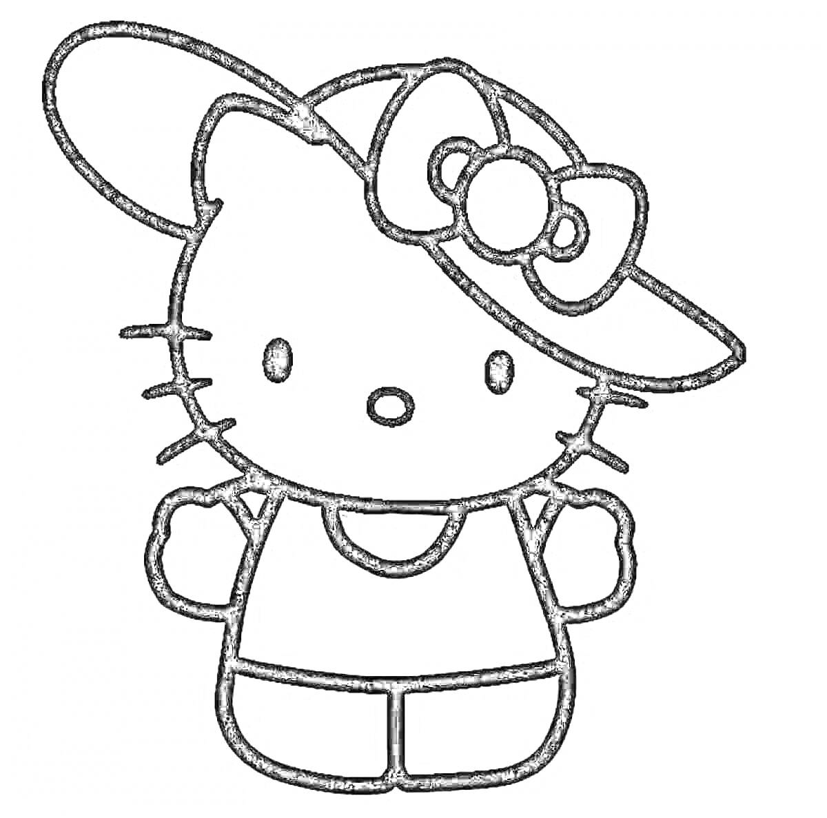 Раскраска hello kitty в шляпе с бантом и платье