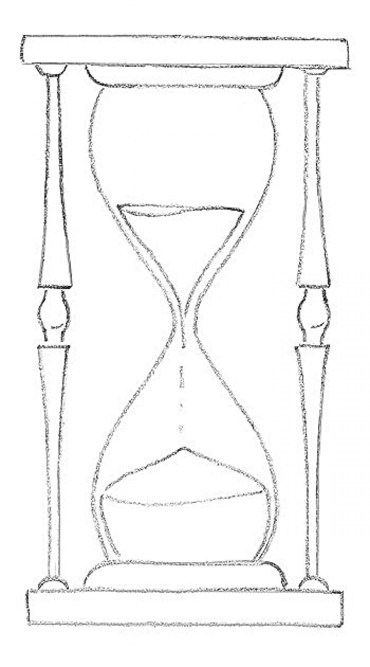 Раскраска Песочные часы с четырьмя колоннами и песком внутри