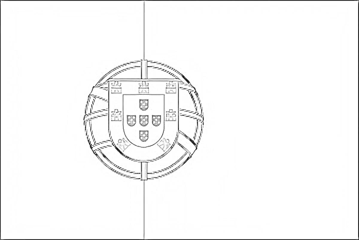 Раскраска Черно-белая раскраска флага Португалии с гербом в центре