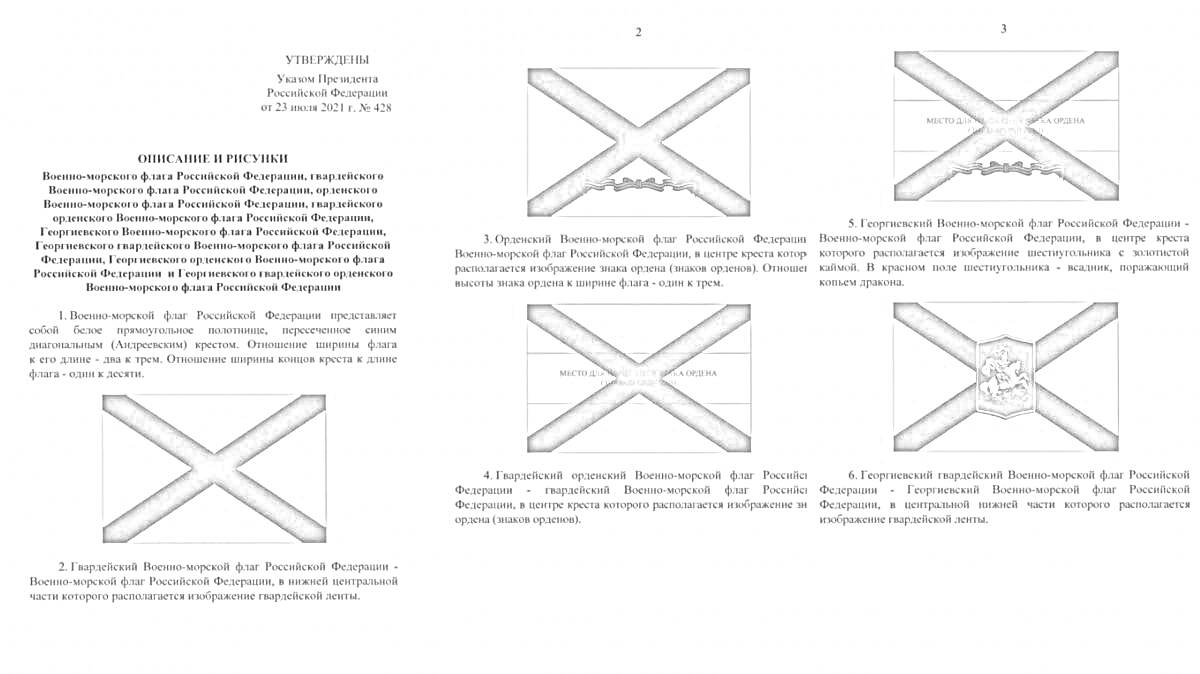 Раскраска Черно-белая схема с различными видами Андреевского флага, включая флаги, используемые Министерством обороны, ВМФ России, Федеральной службой безопасности и другими органами государственной власти